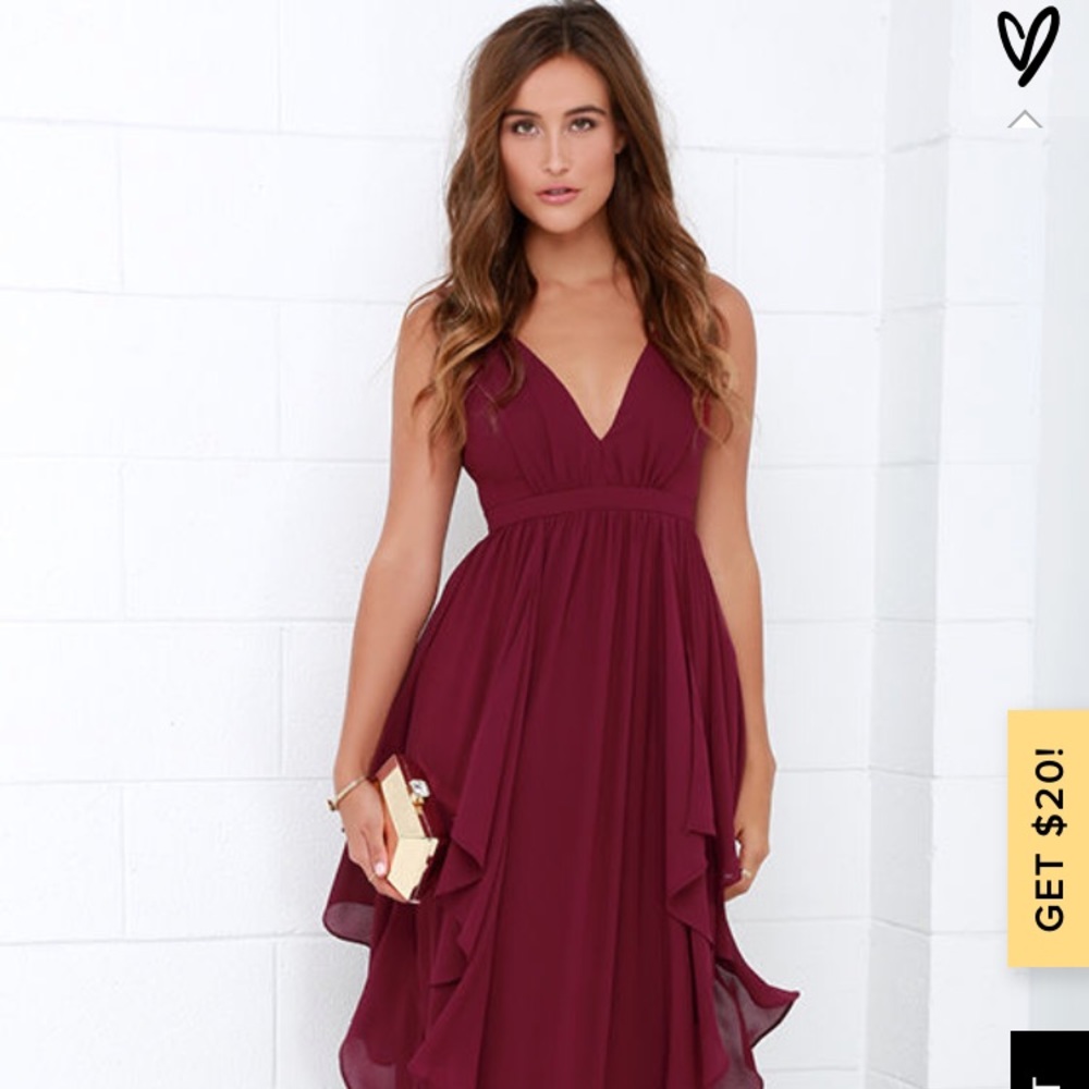 Lulus Water-Falling for You Burgundy Maxi Dress